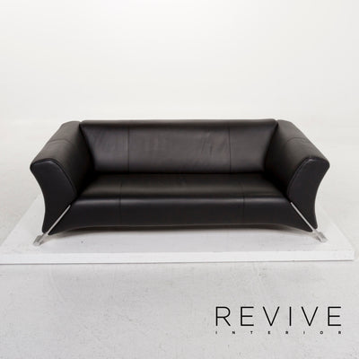 Rolf Benz 322 Leder Sofa Schwarz Dreisitzer #12999