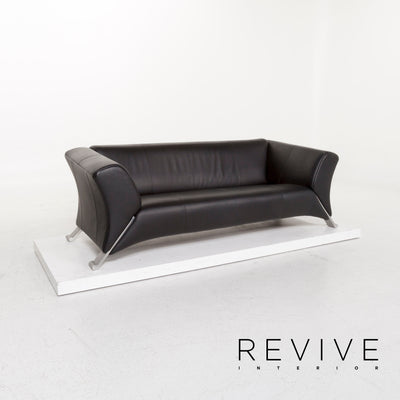 Rolf Benz 322 Leder Sofa Schwarz Dreisitzer #12999