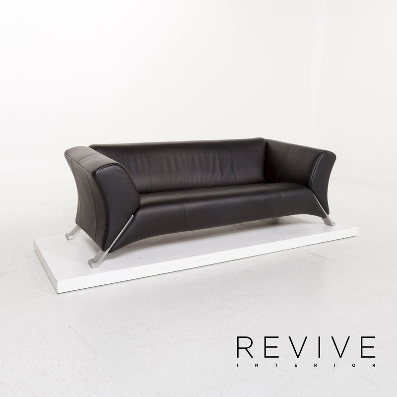Rolf Benz 322 Leder Sofa Schwarz Dreisitzer 