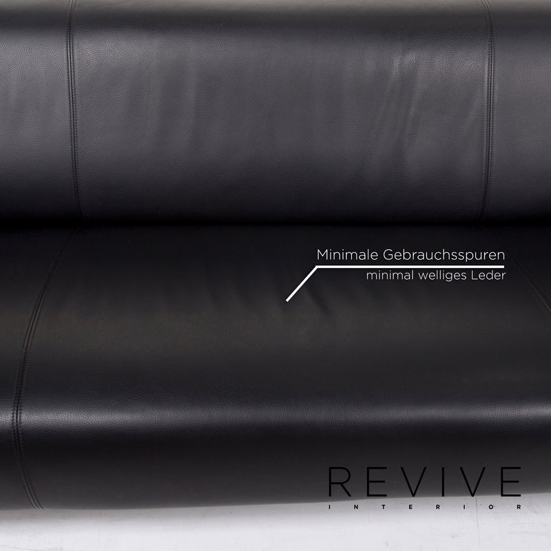 Rolf Benz 322 Leder Sofa Schwarz Dreisitzer 
