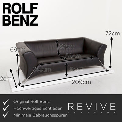 Rolf Benz 322 Leder Sofa Schwarz Dreisitzer #12999