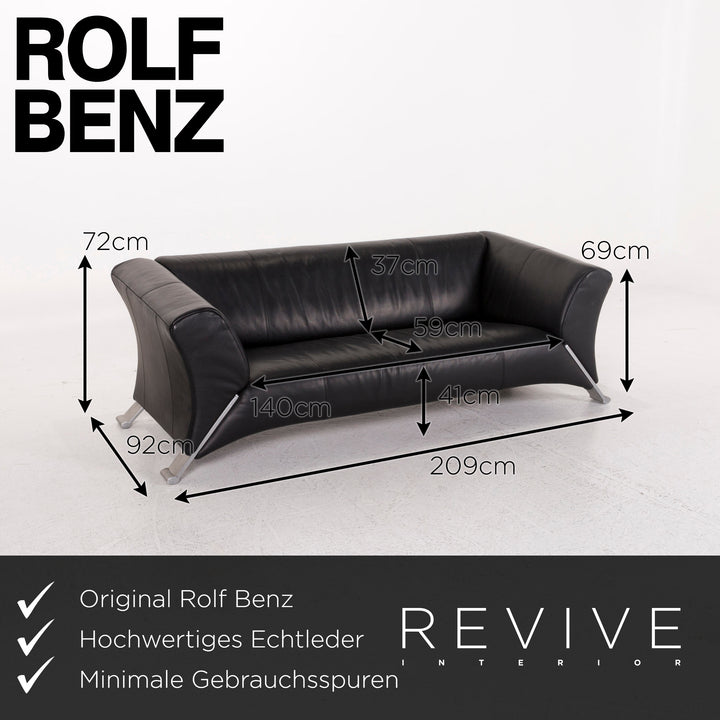 Rolf Benz 322 Leder Sofa Schwarz Dreisitzer Couch #12366