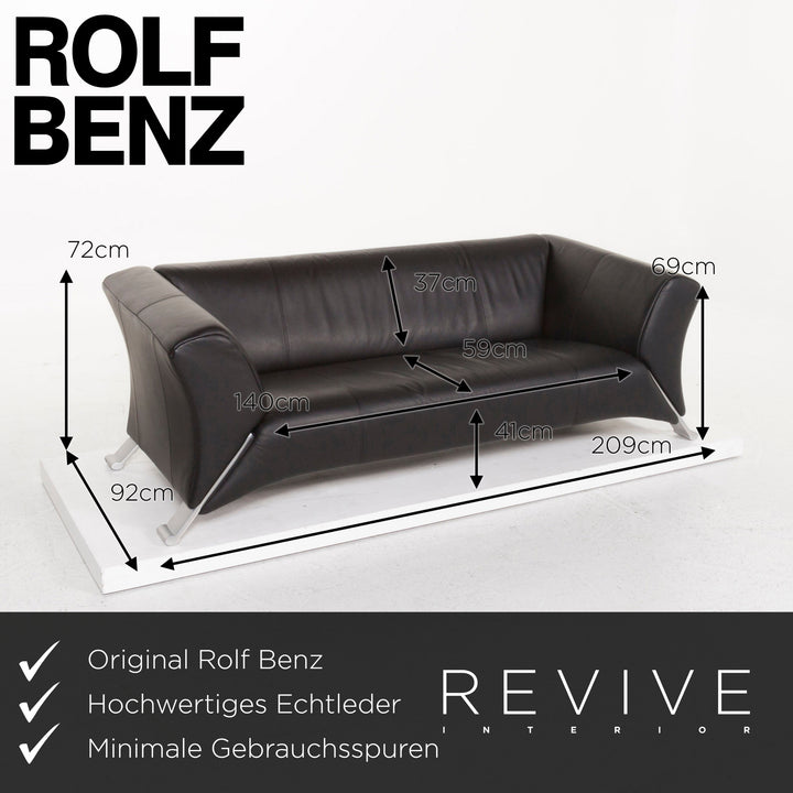 Rolf Benz 322 Leder Sofa Schwarz Dreisitzer Couch #12967