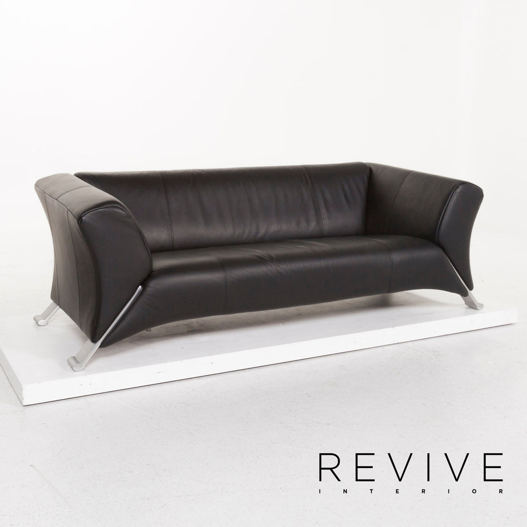 Rolf Benz 322 Leder Sofa Schwarz Dreisitzer Couch #12967