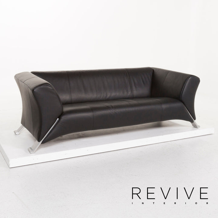 Rolf Benz 322 Leder Sofa Schwarz Dreisitzer Couch #12967