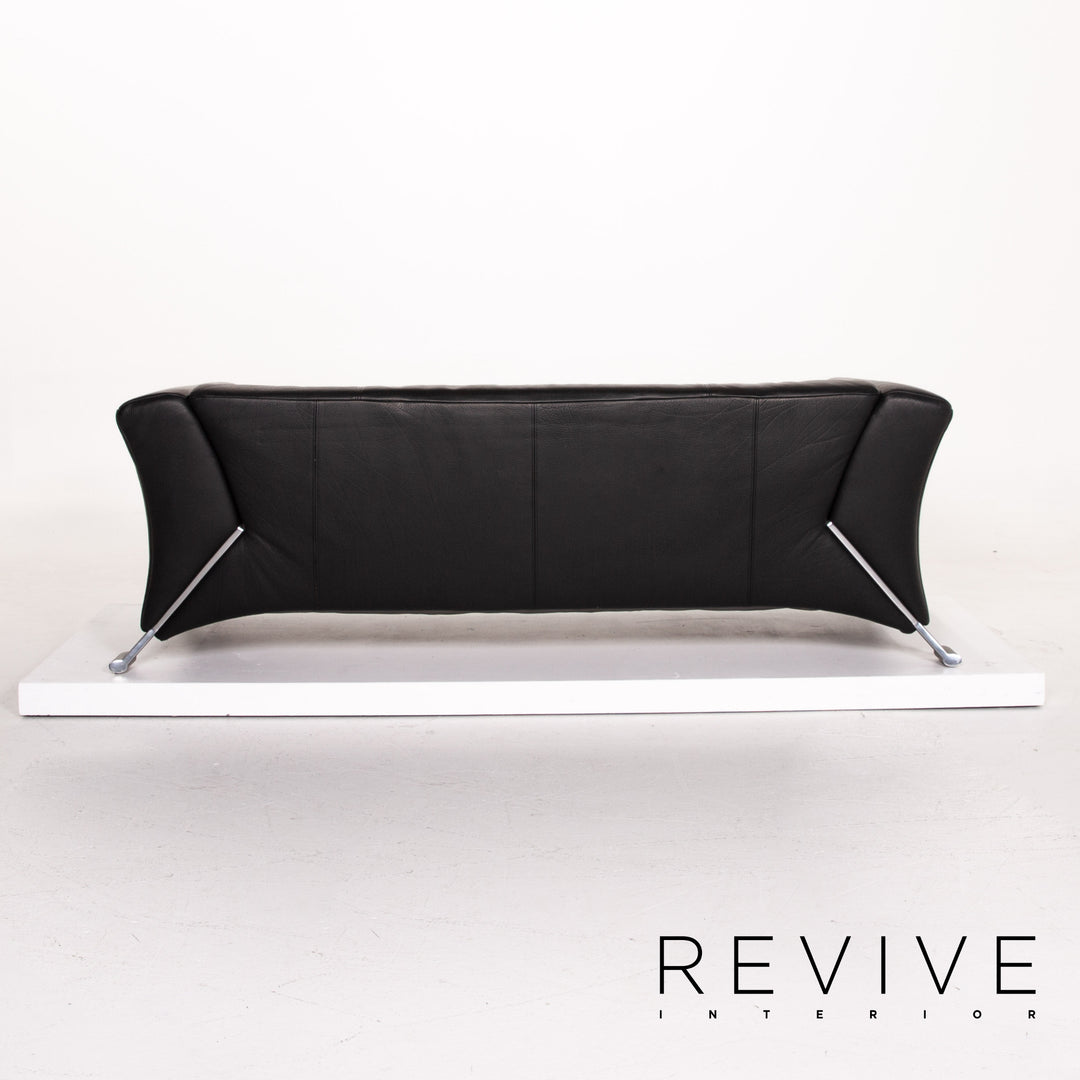 Rolf Benz 322 Leather Sofa Black Three Seater Couch #13985