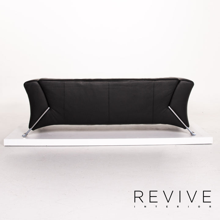 Rolf Benz 322 Leather Sofa Black Three Seater Couch #13985
