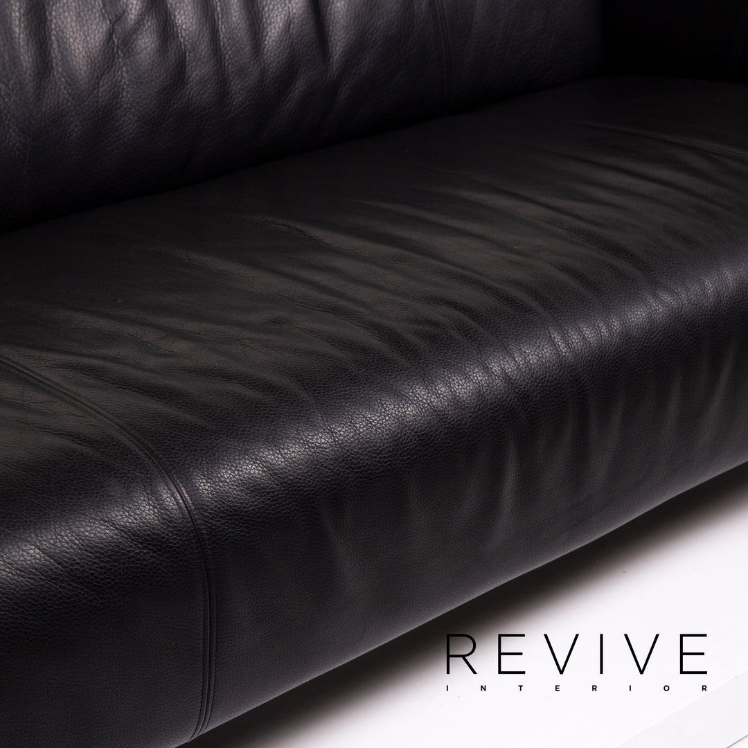 Rolf Benz 322 Leather Sofa Black Three Seater Couch #13985