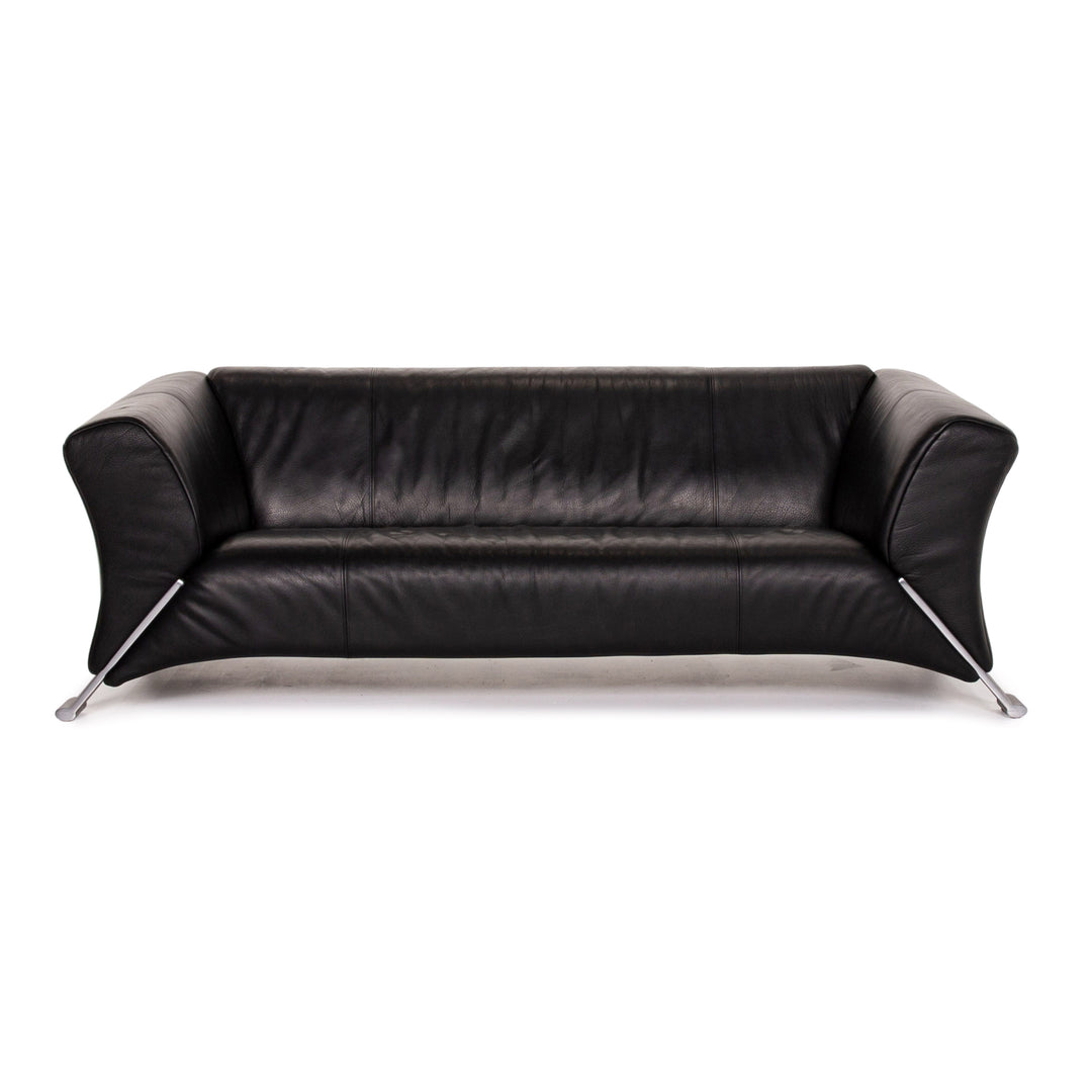 Rolf Benz 322 Leather Sofa Black Three Seater Couch #13985