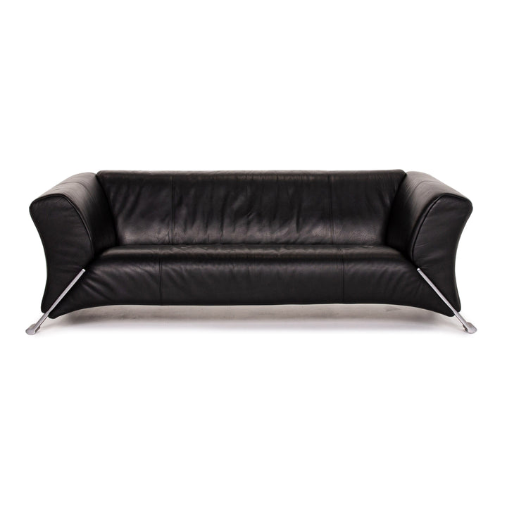 Rolf Benz 322 Leather Sofa Black Three Seater Couch #13985