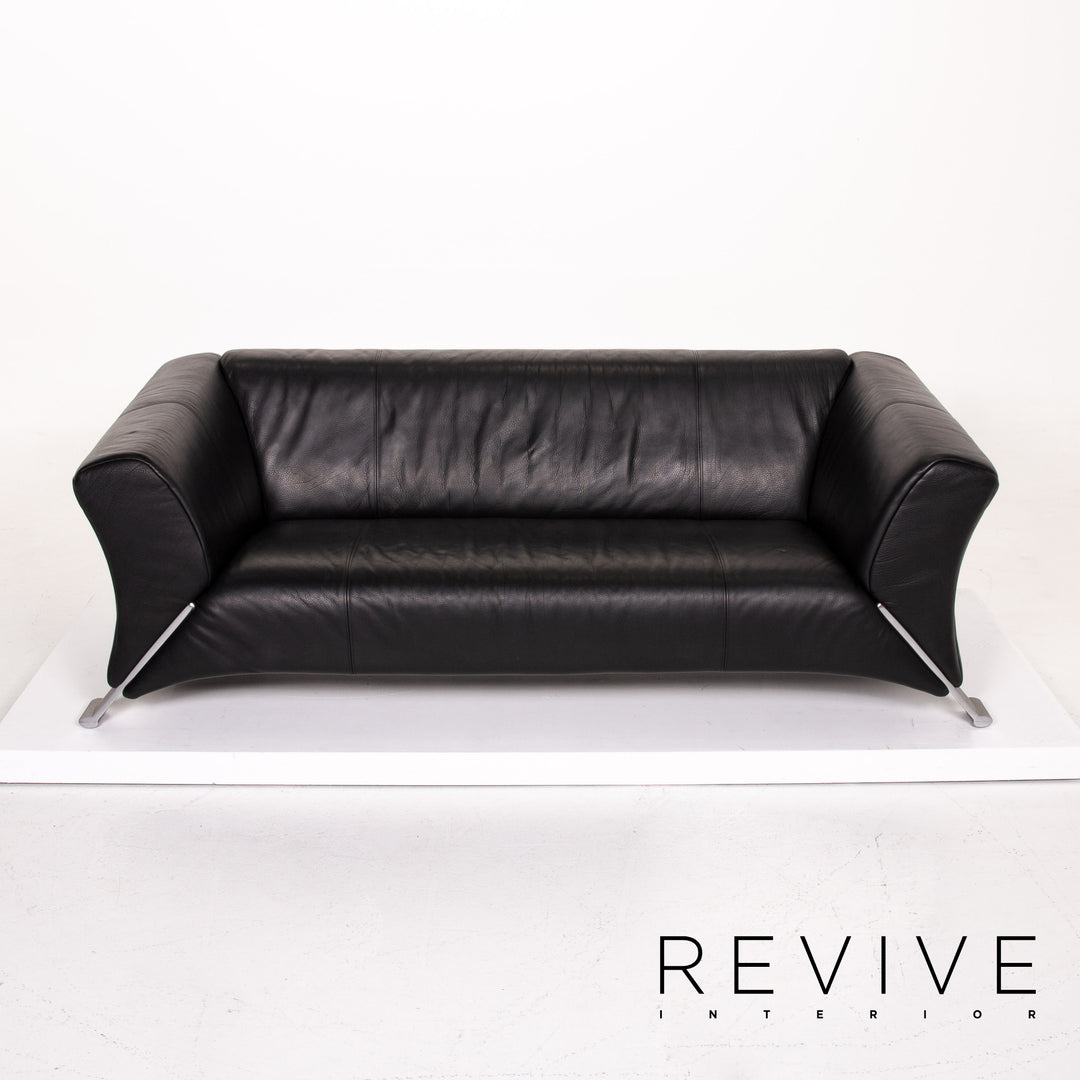 Rolf Benz 322 Leather Sofa Black Three Seater Couch #13985
