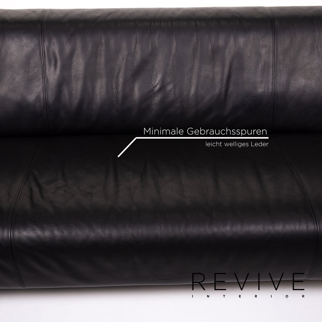 Rolf Benz 322 Leather Sofa Black Three Seater Couch #13985