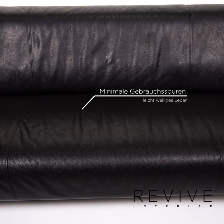 Rolf Benz 322 Leather Sofa Black Three Seater Couch #13985