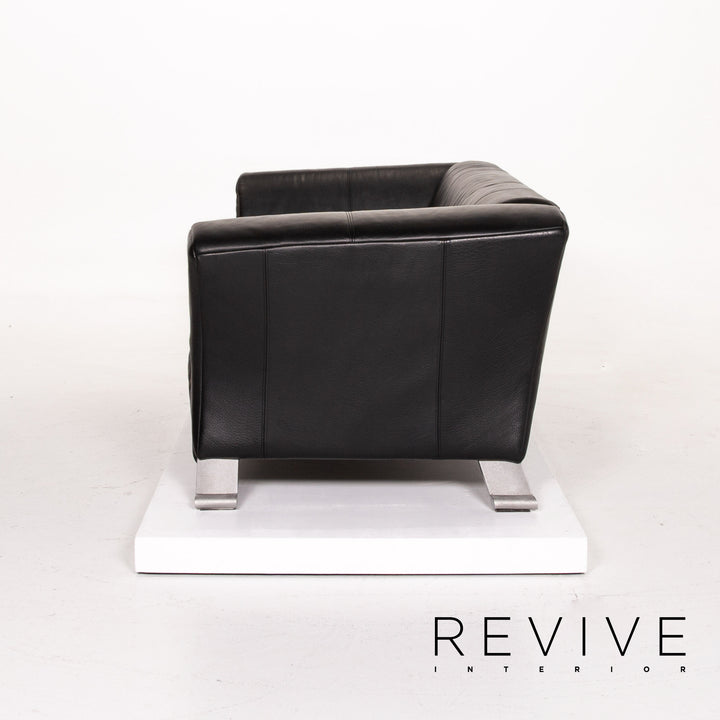 Rolf Benz 322 Leather Sofa Black Three Seater Couch #13985