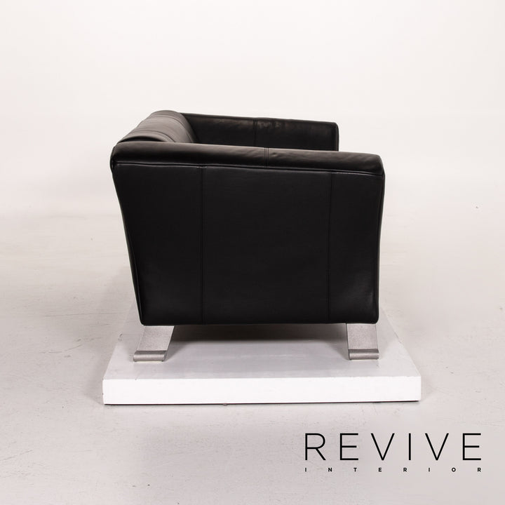 Rolf Benz 322 leather sofa black three-seater couch #14609