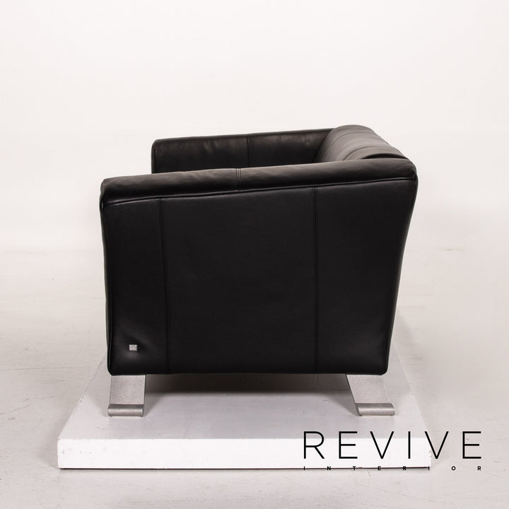 Rolf Benz 322 leather sofa black three-seater couch #14609