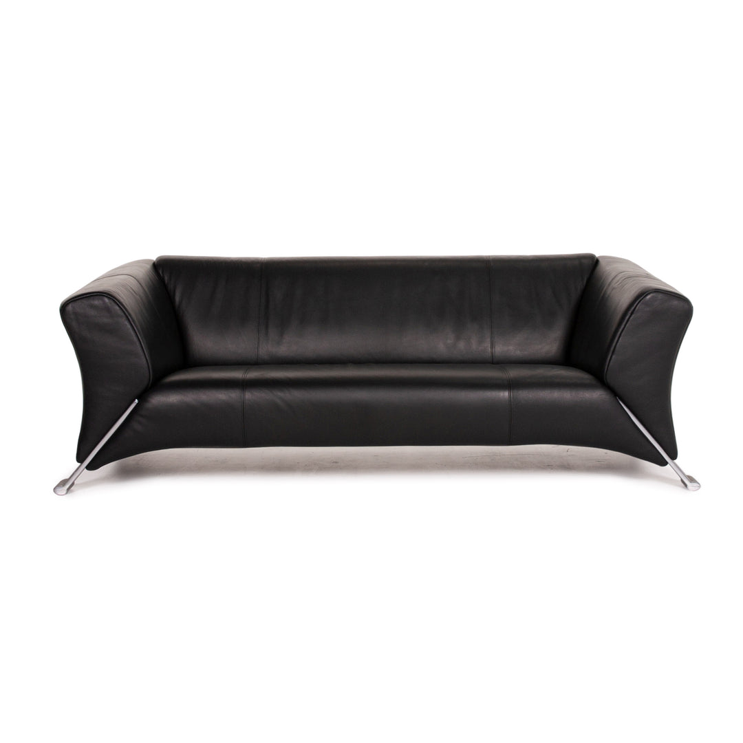 Rolf Benz 322 leather sofa black three-seater couch #14609