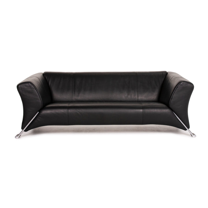 Rolf Benz 322 leather sofa black three-seater couch #14609