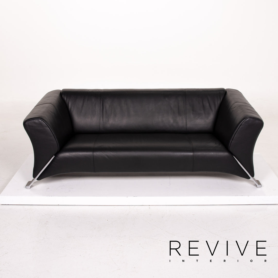 Rolf Benz 322 leather sofa black three-seater couch #14609