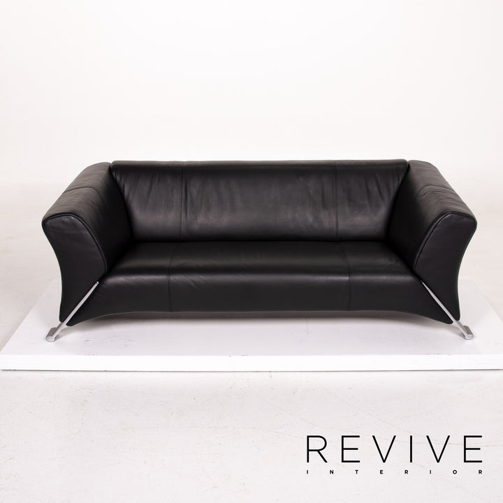 Rolf Benz 322 leather sofa black three-seater couch #14609