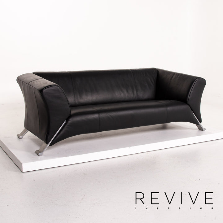 Rolf Benz 322 leather sofa black three-seater couch #14609