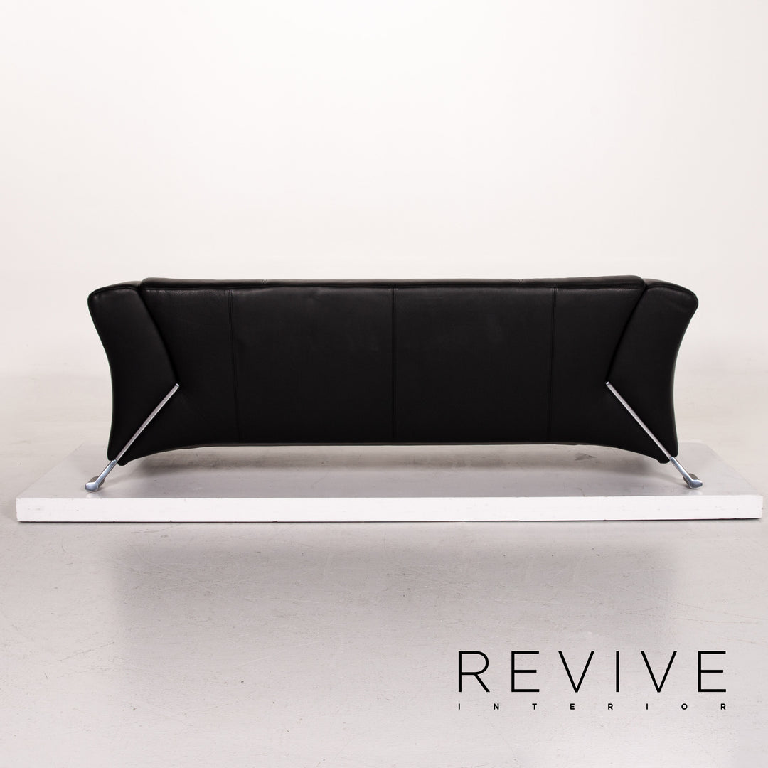 Rolf Benz 322 leather sofa black three-seater couch #14609