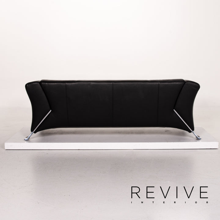Rolf Benz 322 leather sofa black three-seater couch #14609