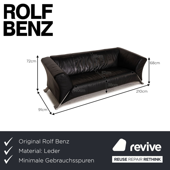 Rolf Benz 322 leather sofa black three-seater couch