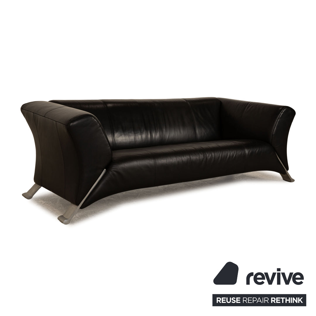 Rolf Benz 322 Leder Sofa Schwarz Dreisitzer Couch