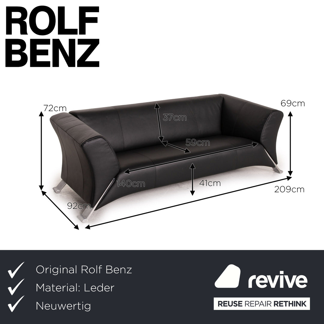 Rolf Benz 322 Leder Sofa Schwarz Dreisitzer Couch