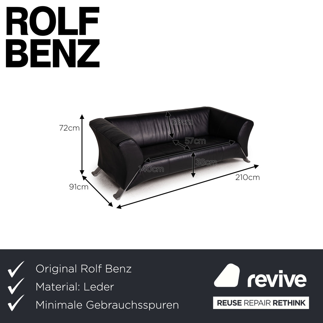 Rolf Benz 322 Leder Sofa Schwarz Dreisitzer Couch