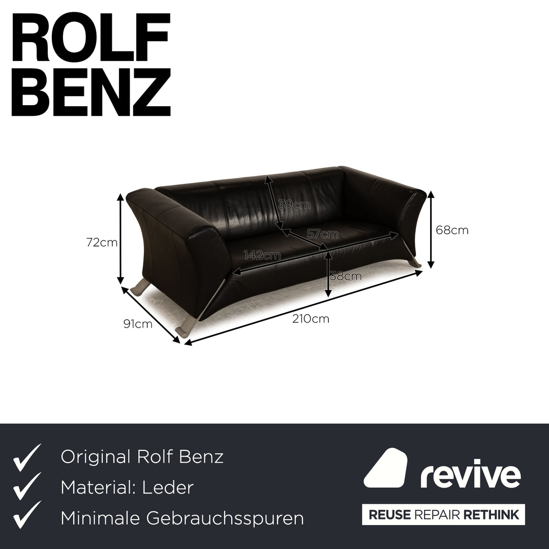 Rolf Benz 322 Leder Sofa Schwarz Dreisitzer Couch