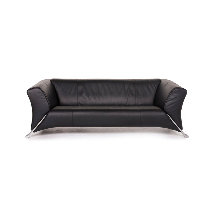 Rolf Benz 322 leather sofa black two-seater couch #12287