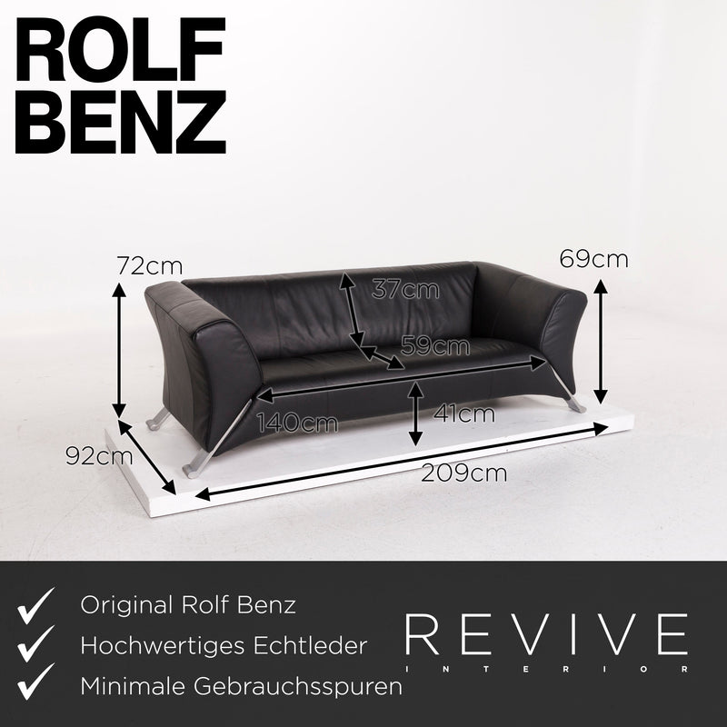 Rolf Benz 322 Leder Sofa Schwarz Zweisitzer Couch 