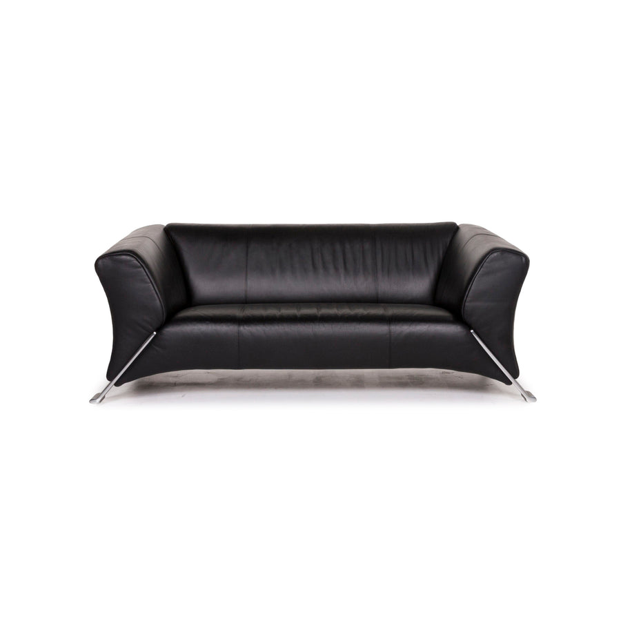 Rolf Benz 322 leather sofa black two-seater couch #12340