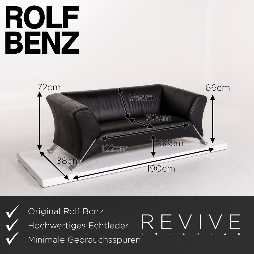 Rolf Benz 322 Leder Sofa Schwarz Zweisitzer Couch #12340