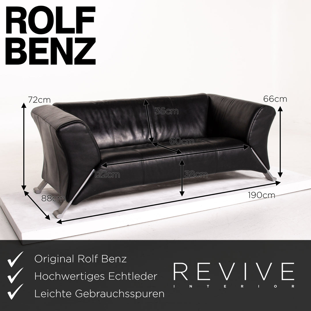 Rolf Benz 322 Leder Sofa Schwarz Zweisitzer Couch #13986