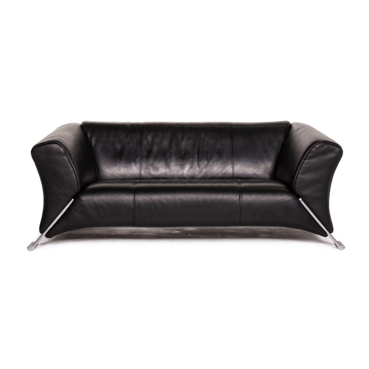 Rolf Benz 322 leather sofa black two-seater couch #13986