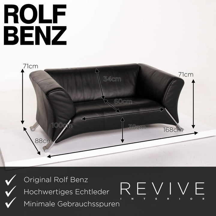 Rolf Benz 322 Leder Sofa Schwarz Zweisitzer Couch #14294