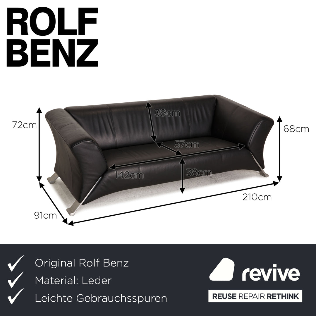 Rolf Benz 322 leather sofa black two-seater couch