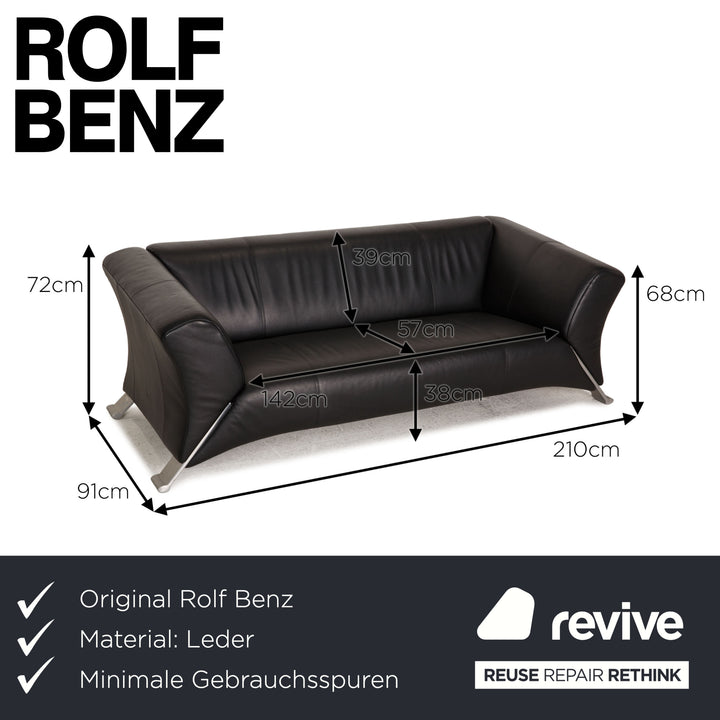 Rolf Benz 322 Leder Sofa Schwarz Zweisitzer Couch