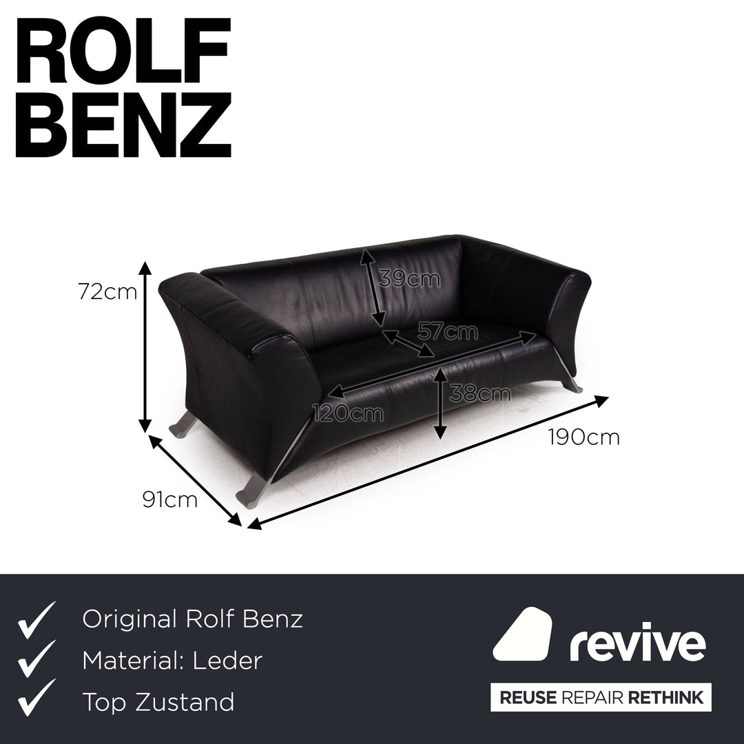 Rolf Benz 322 Leder Sofa Schwarz Zweisitzer Couch