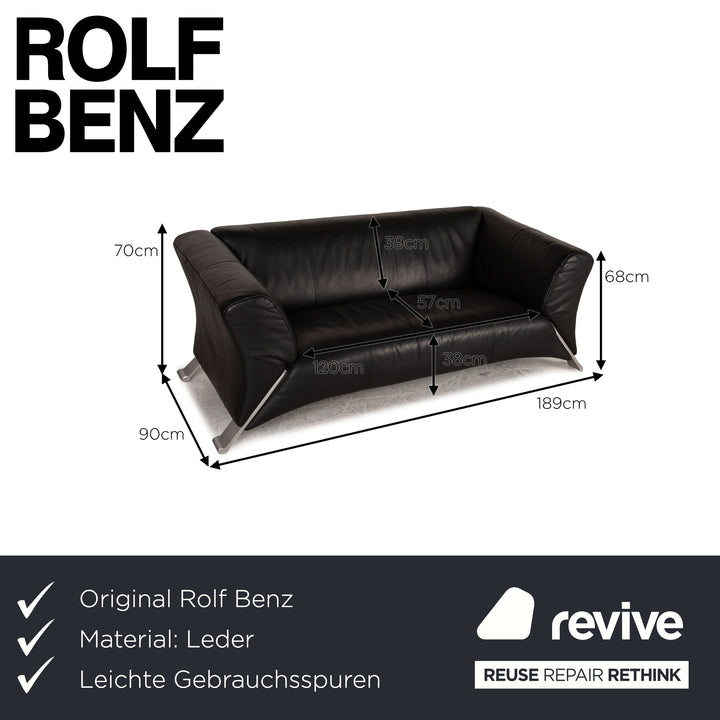 Rolf Benz 322 Leder Sofa Schwarz Zweisitzer Couch