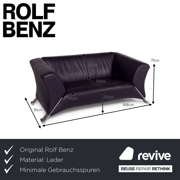 Rolf Benz 322 Leder Sofa Violett Zweisitzer