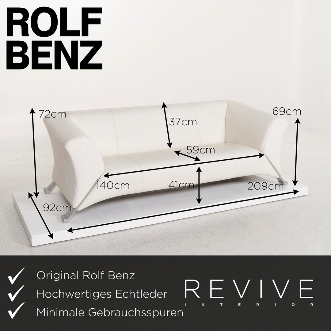 Rolf Benz 322 leather sofa white three-seater #13080