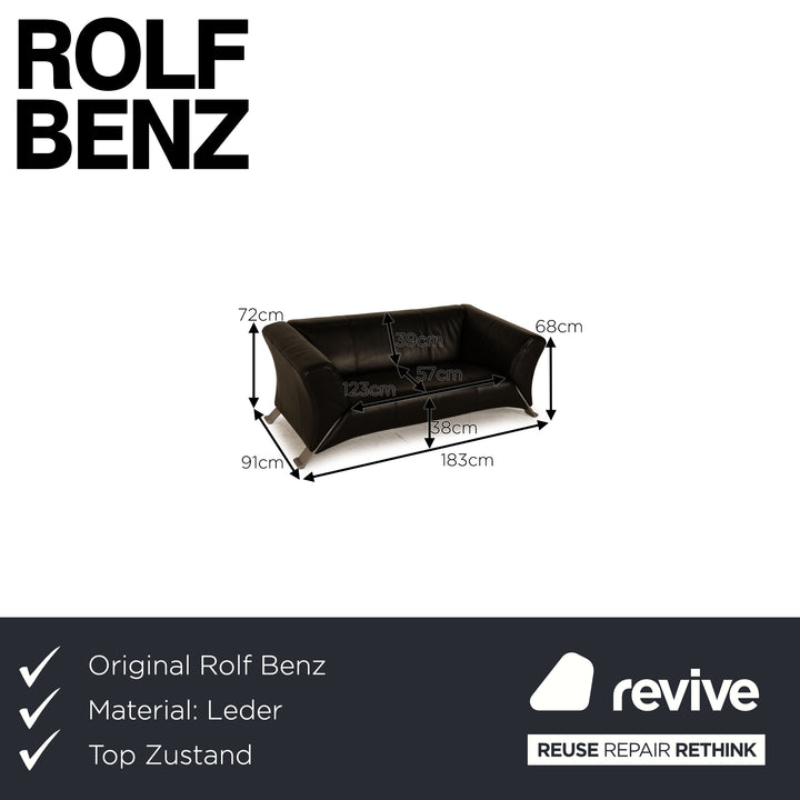 Rolf Benz 322 leather two-seater black sofa couch