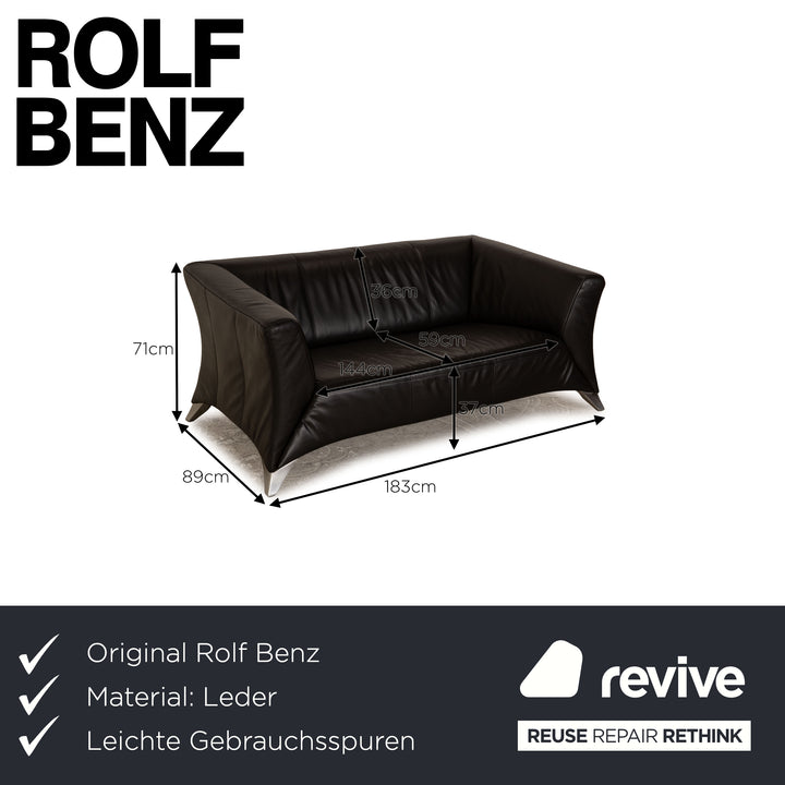 Rolf Benz 322 Leder Zweisitzer Schwarz Sofa Couch