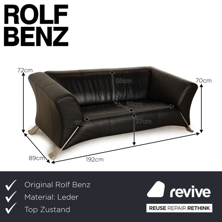 Rolf Benz 322 leather two-seater black sofa couch