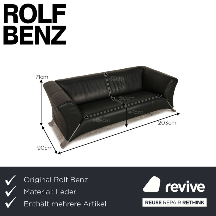 Rolf Benz 322 Garnitur Leder Sofa & Sessel Dreisitzer Schwarz Sofa Couch