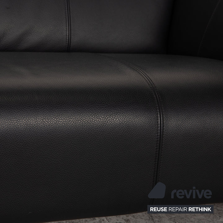 Rolf Benz 322 two-seater leather sofa dark blue couch